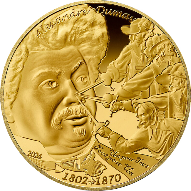 Alexandre Dumas, mincovna Monnaie de Paris - Francie, 1/4 oz zlata