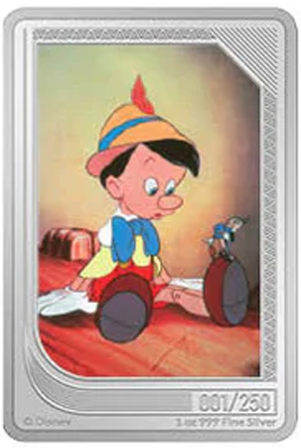 Disney sběratelská mince Pinocchio a cvrček Jiminy, 1 oz stříbra